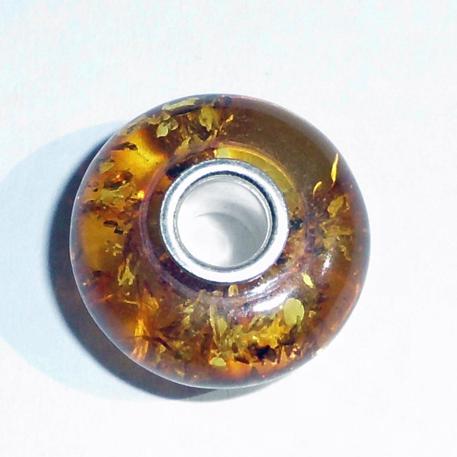 Kognacfarbener Bernstein-Bead mit Silberkern für Pandora