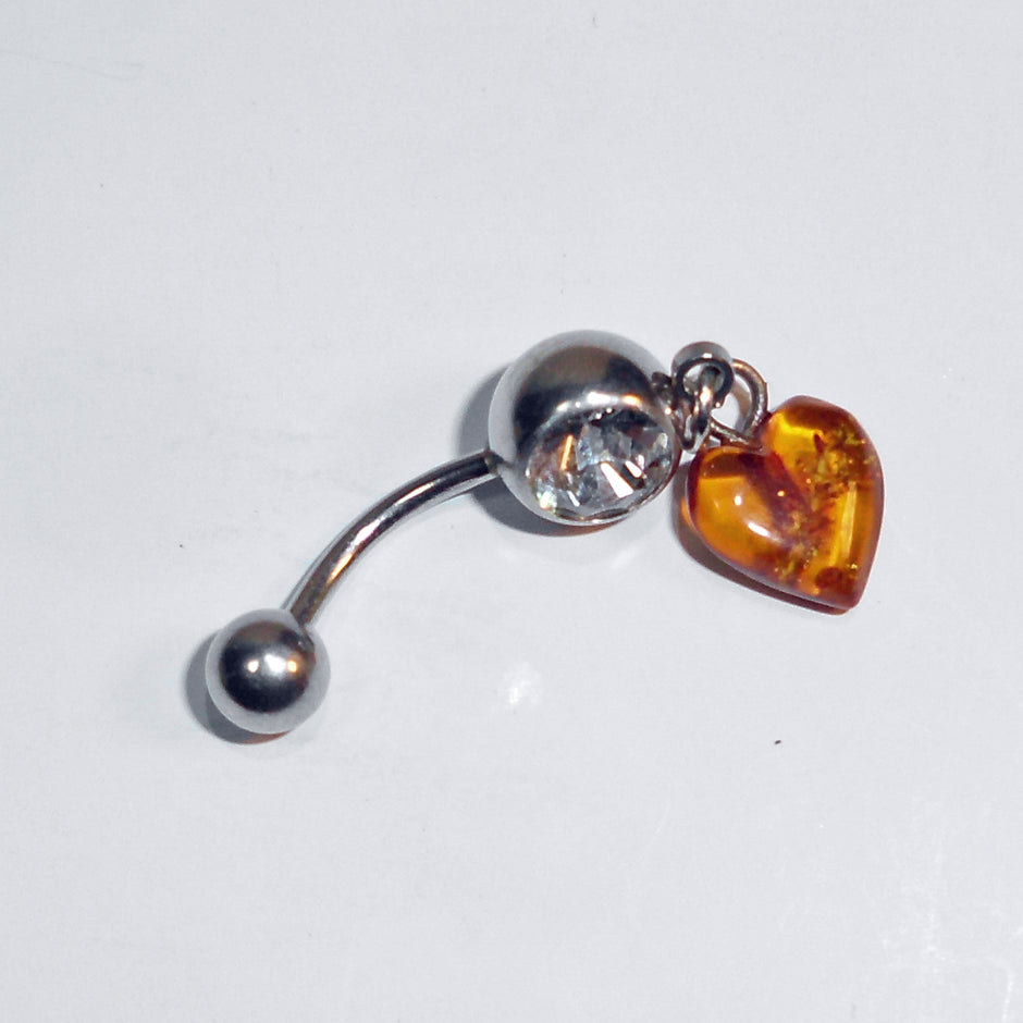 Bauchnabelpiercing mit Bernsteinherz und Glaskristall