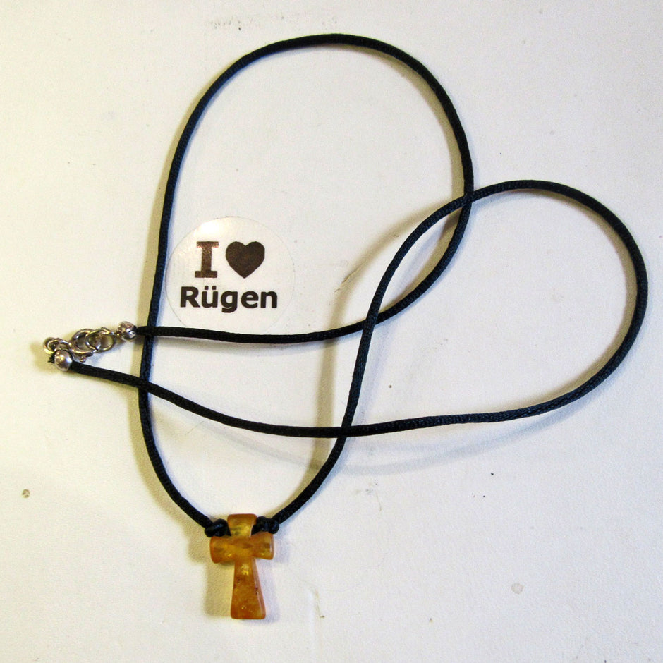 Feines Seidencollier mit kleinem Bernsteinkreuz UNIKAT