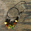 Seidencollier mit Bernsteinperlen und Seeglas, Unikat