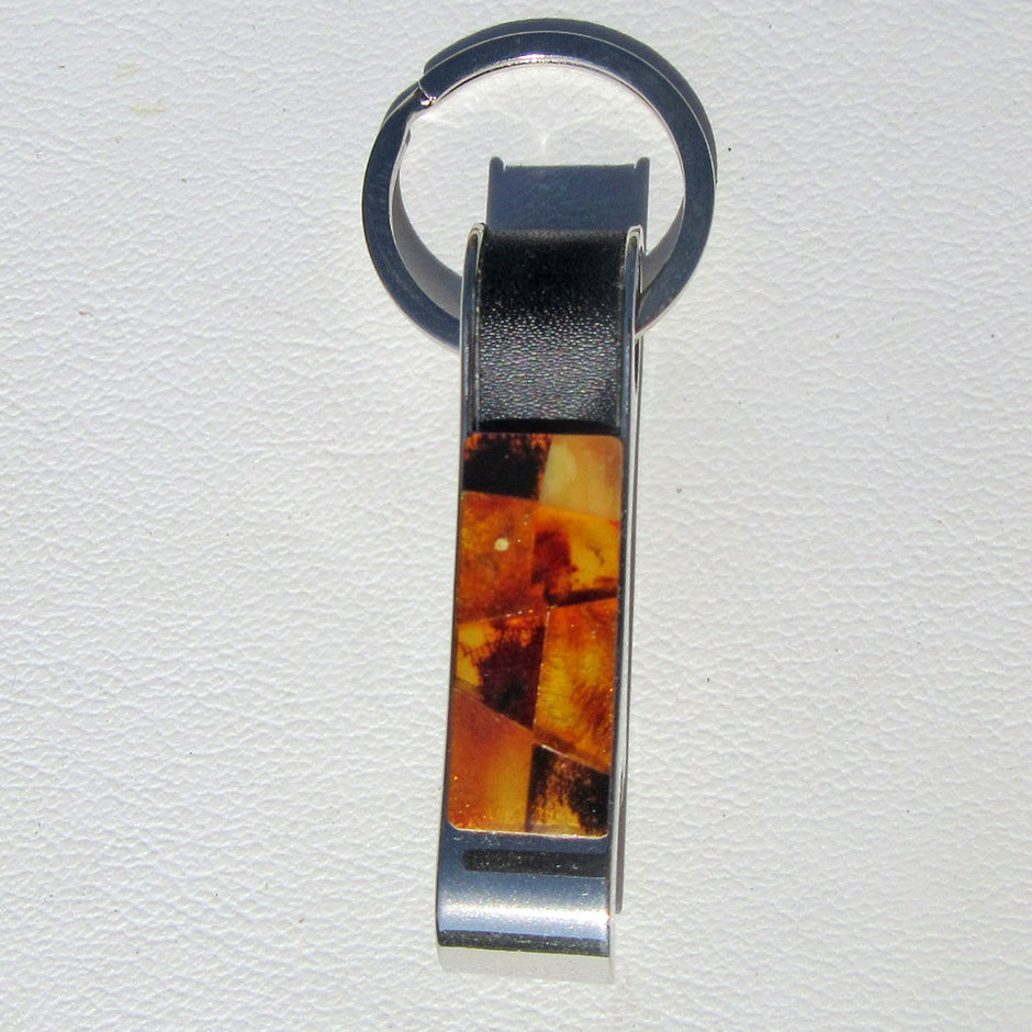 Edler Schlüsselanhänger mit Bernsteinintarsien mit Kapselheber