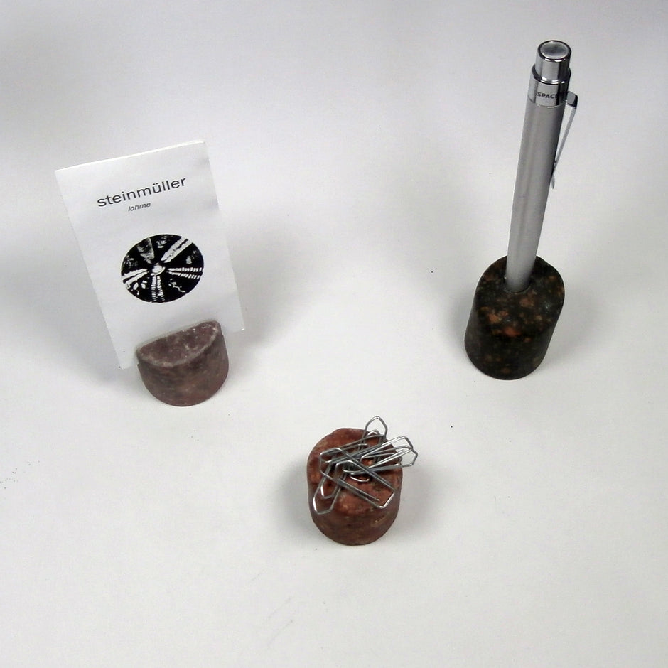 Dreiteiliges Schreibtisch-Set aus Sandstein und Porphyr