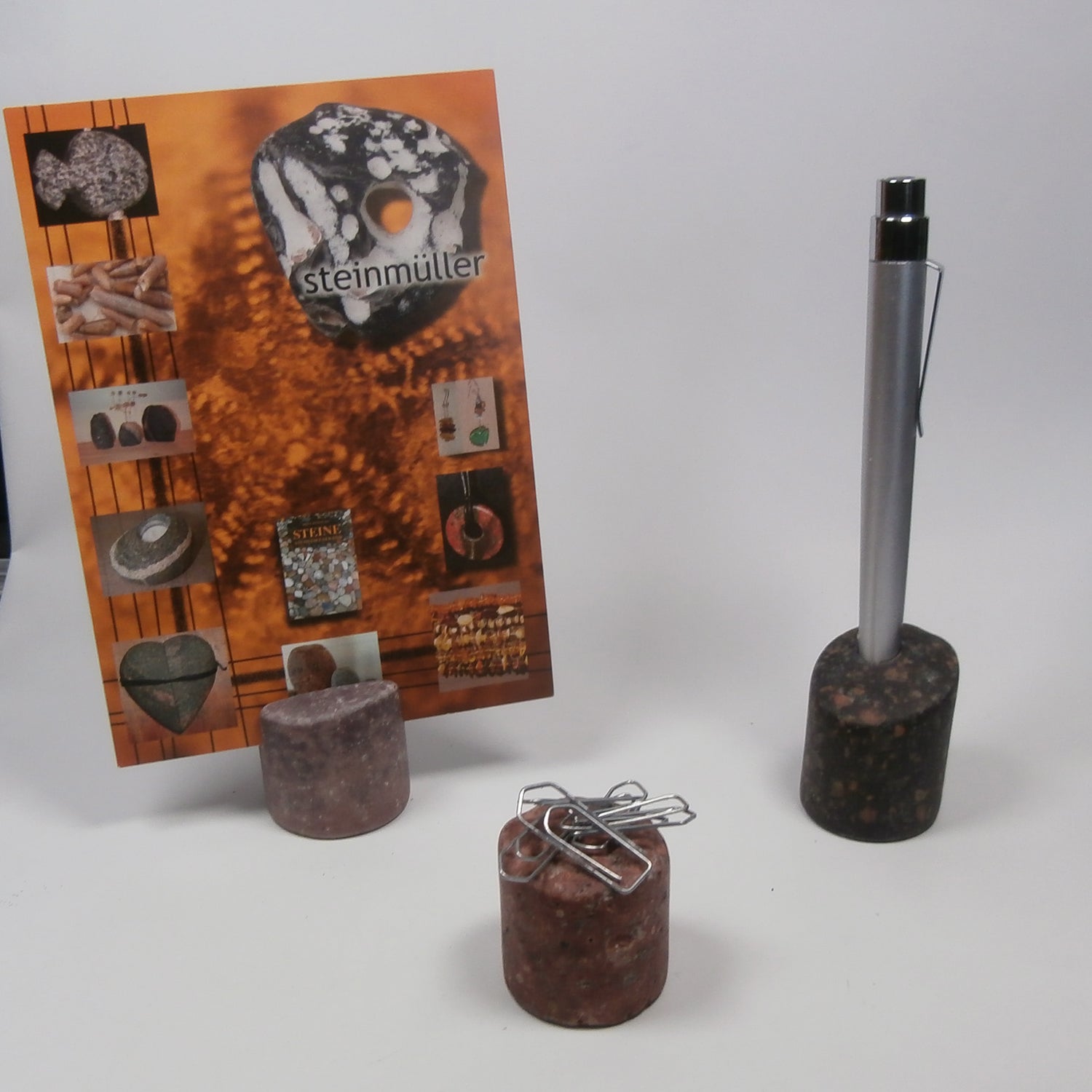 Dreiteiliges Schreibtisch-Set aus Sandstein und Porphyr