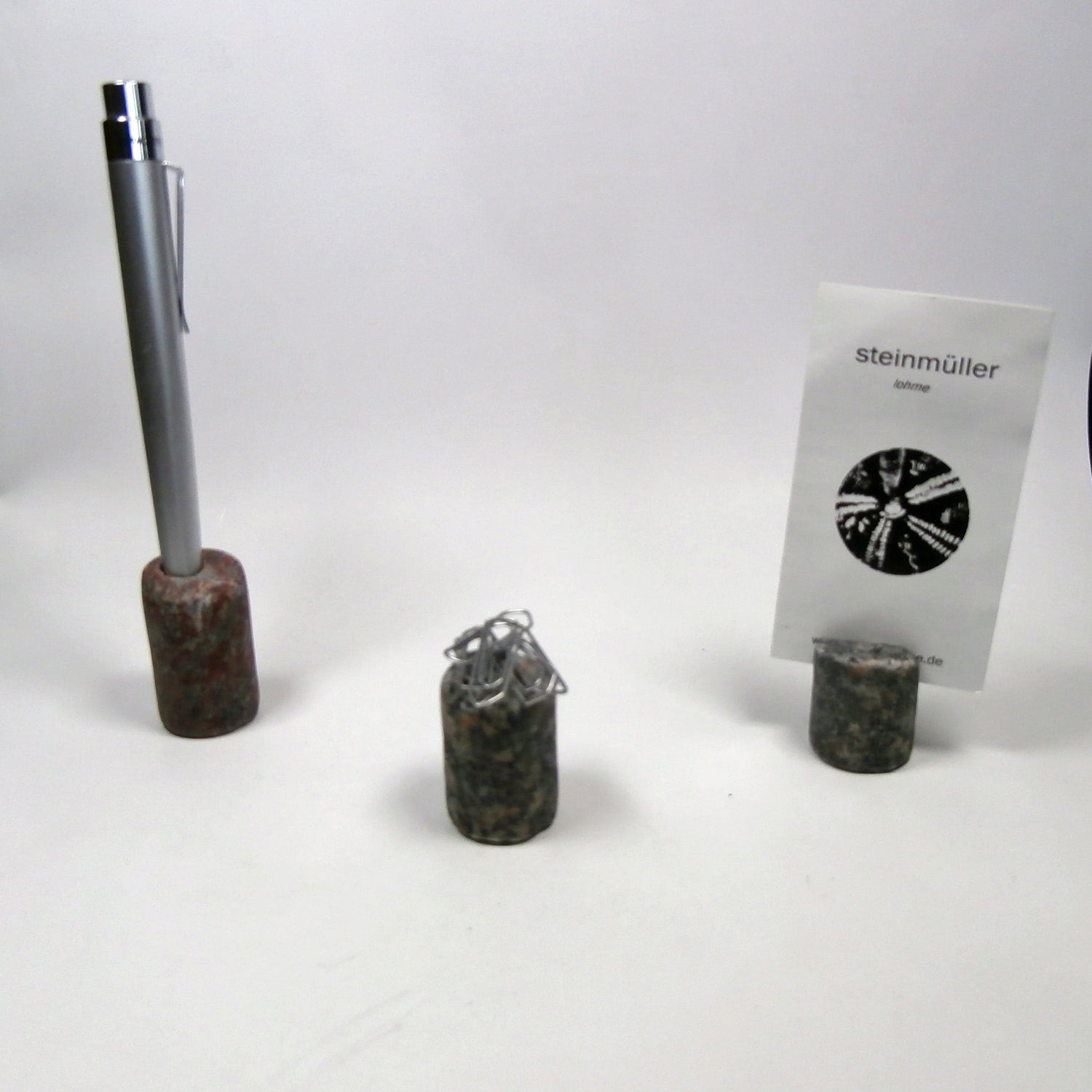 3-teiliges Schreibtisch-Set aus Granit – Unikat