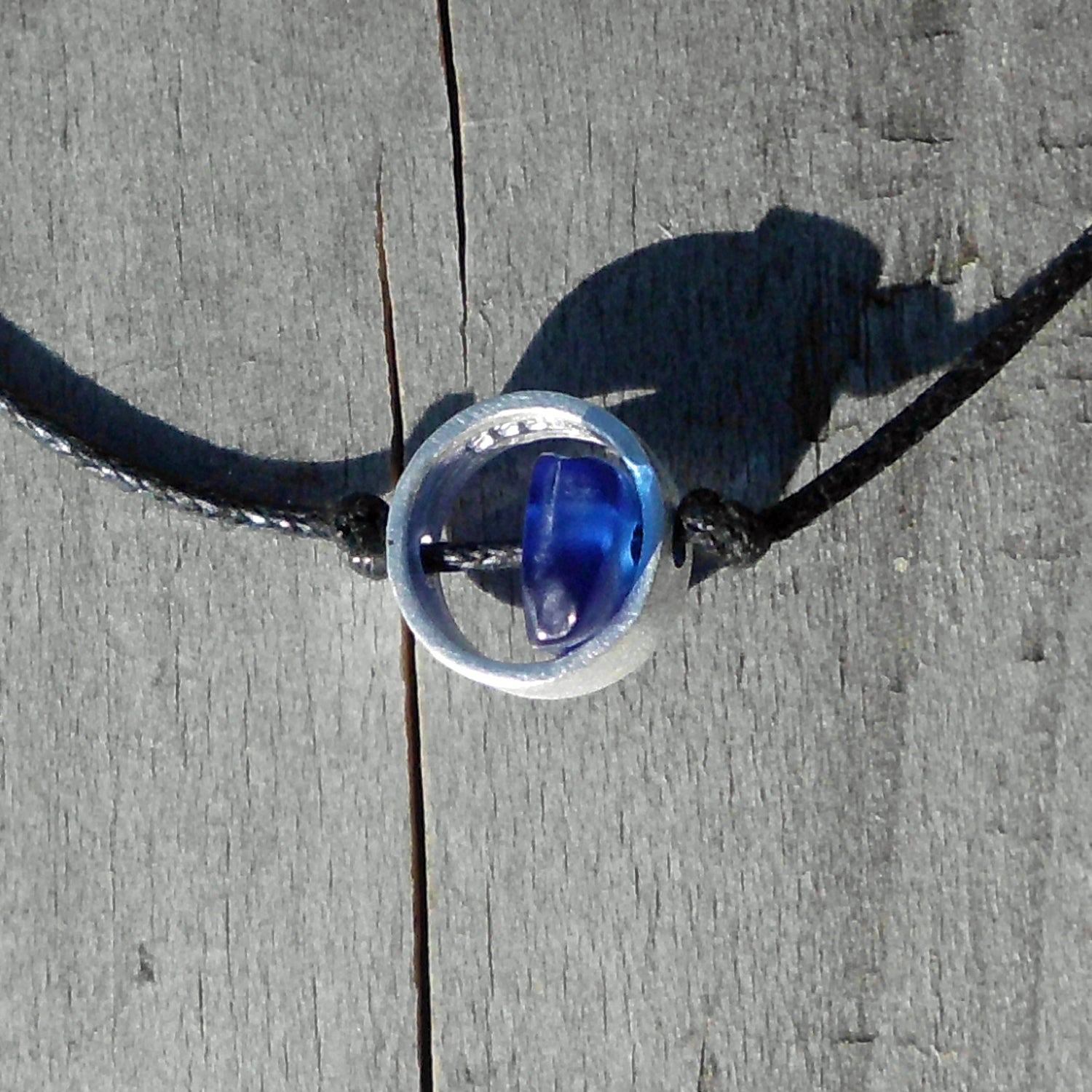 Collier mit Seeglas im Silberring – Unikat von Rügen