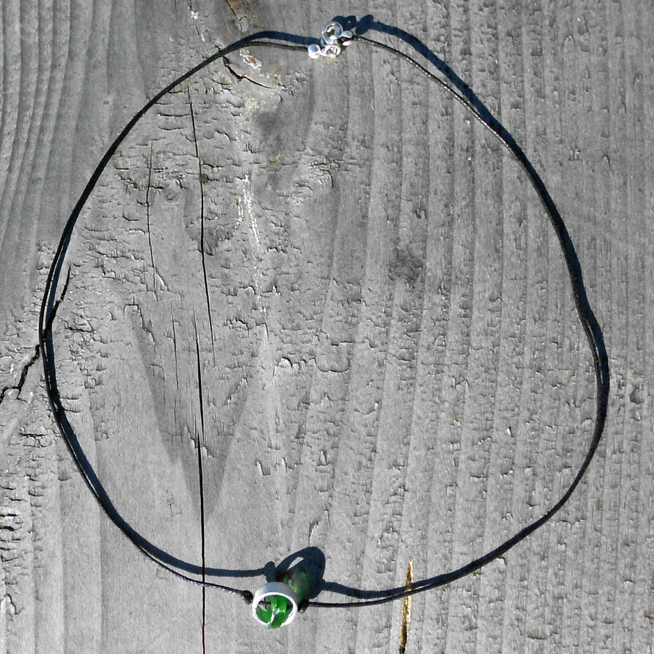Collier mit Seeglas im Silberring – Unikat von Rügen