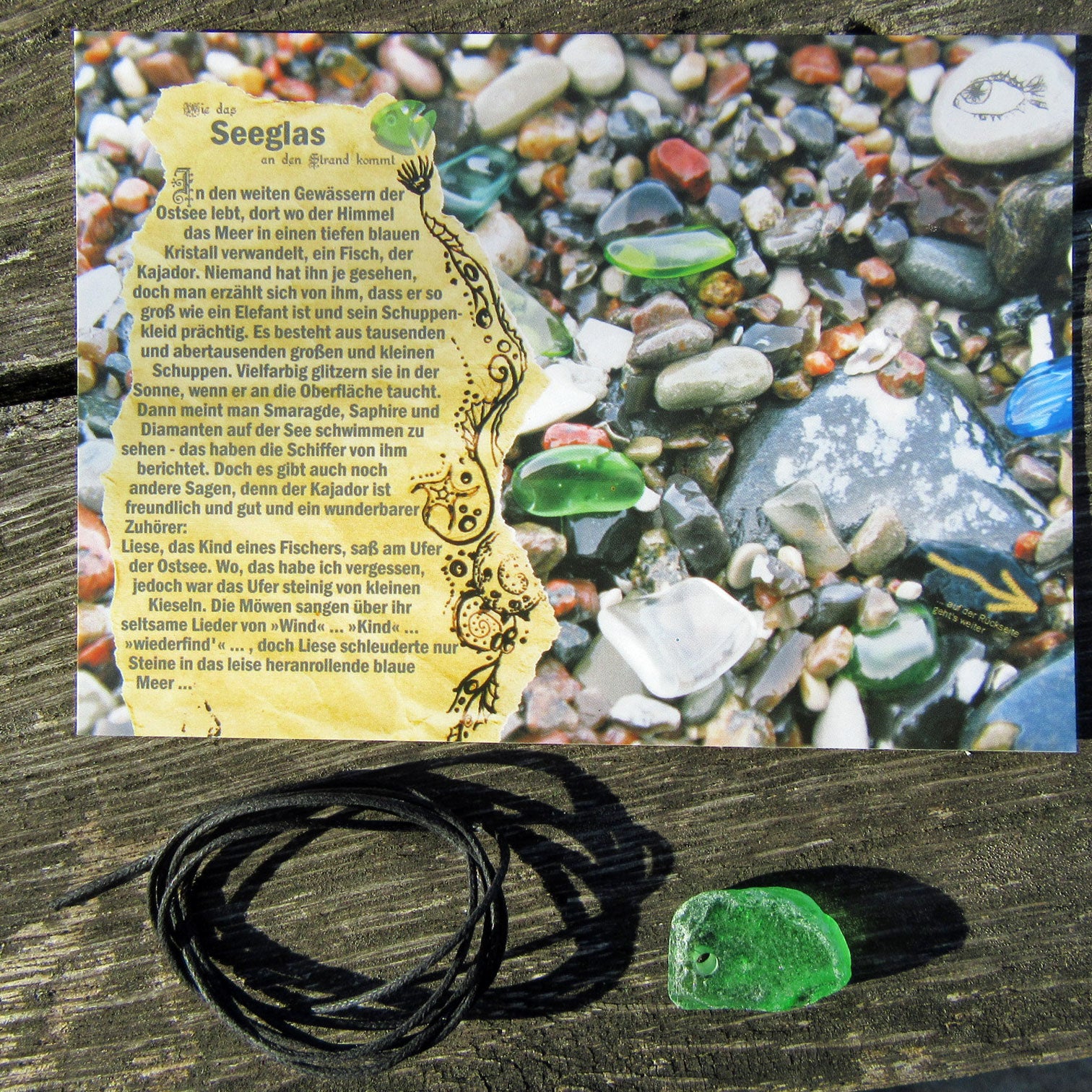 Seeglas am Band mit Märchen – Ein Unikat von der Ostsee