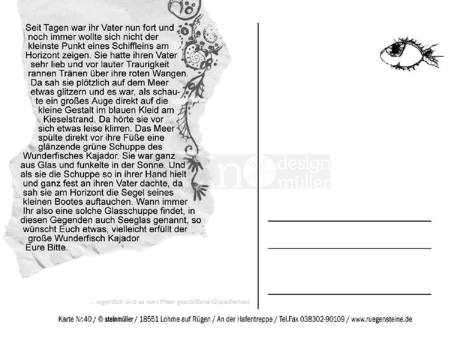 Seeglas Postkarte in Velvet Blue – Unikat von Rügen