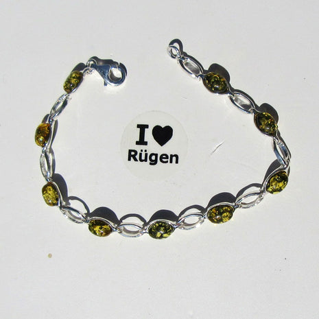 Silberarmband mit grünem und buntem Bernstein, Unikat