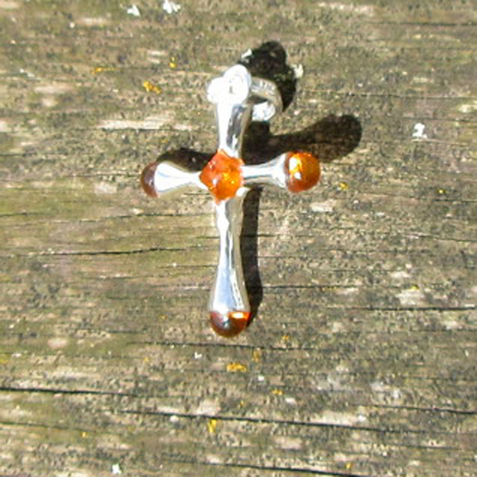 Einzigartiges Kreuz aus Bernstein und Silber, handgefertigt