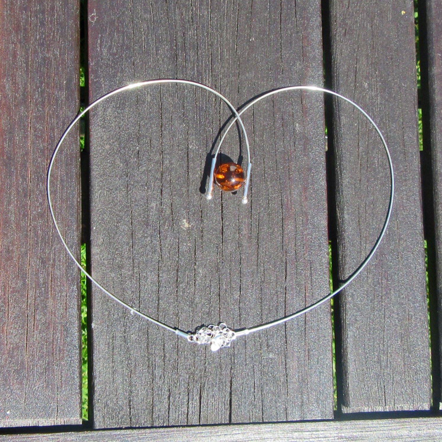 Elegantes Silbercollier mit Bernsteinperlen – Unikat