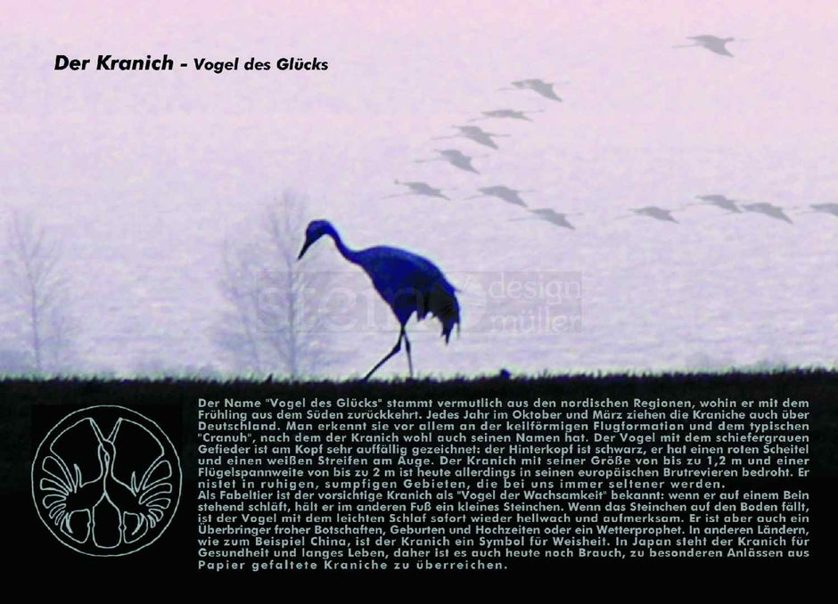Postkarte Kranich – Origami auf velvet blue