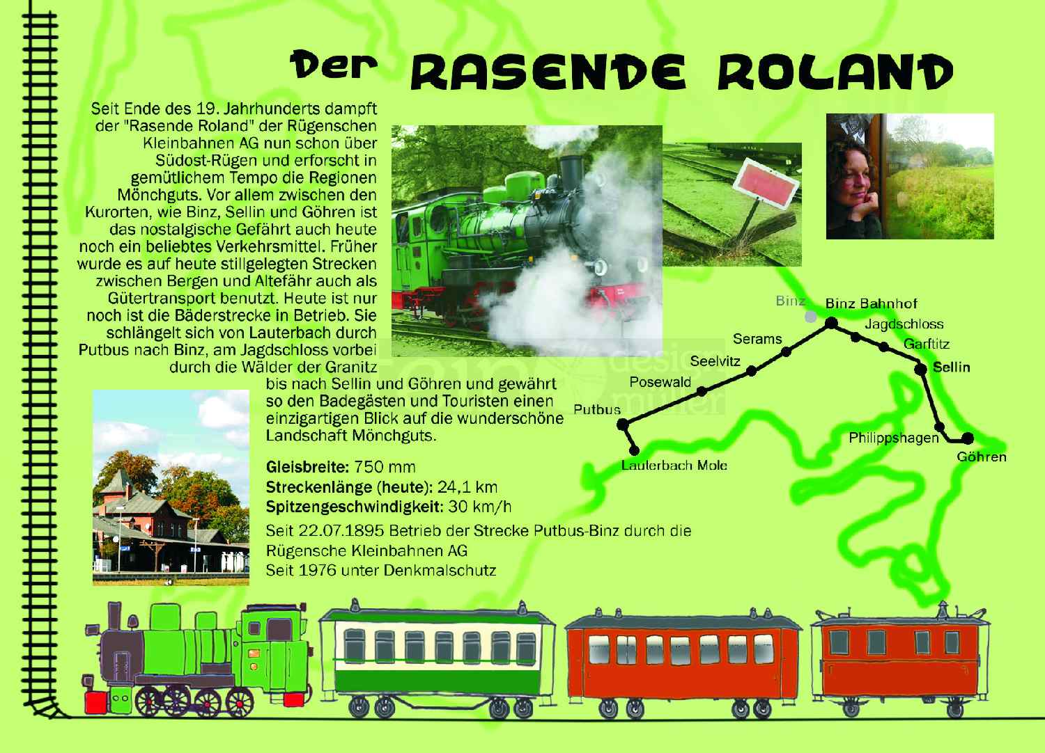 Postkarte „Rasender Roland – Dampf & Strecke, Rügen“