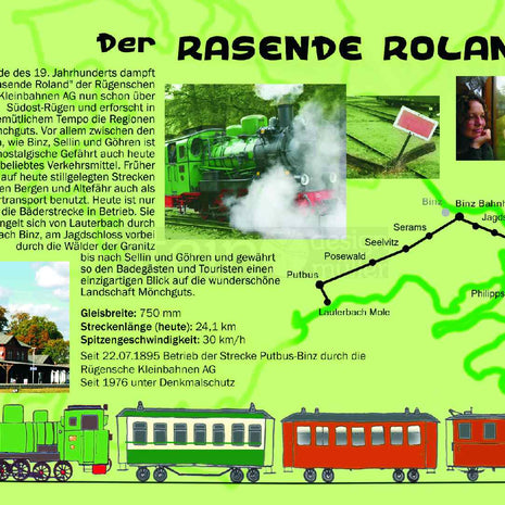 Postkarte „Rasender Roland – Dampf & Strecke, Rügen“