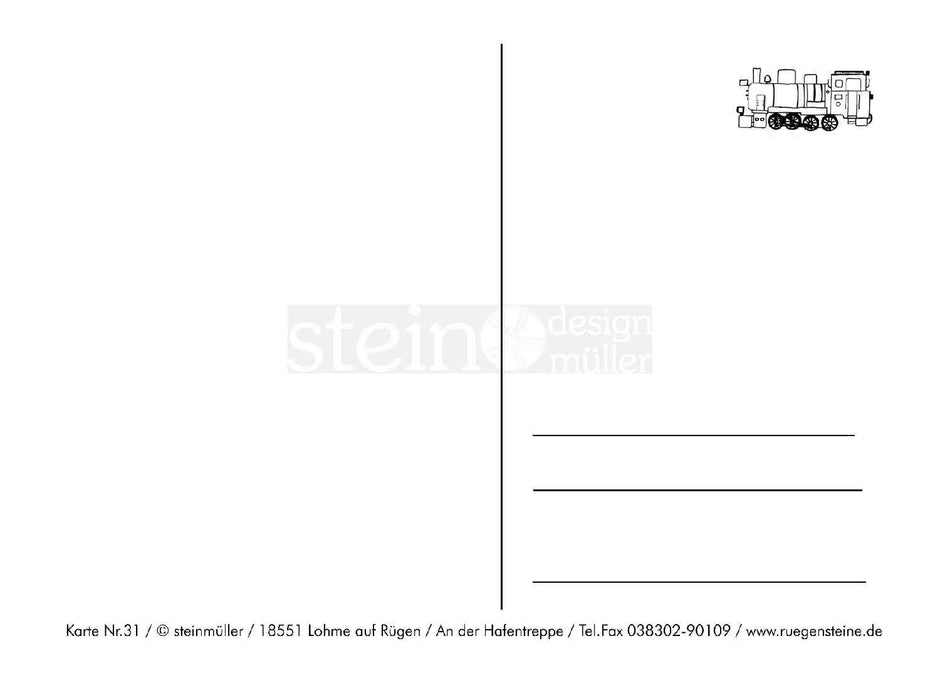 Postkarte „Rasender Roland – Dampf & Strecke, Rügen“